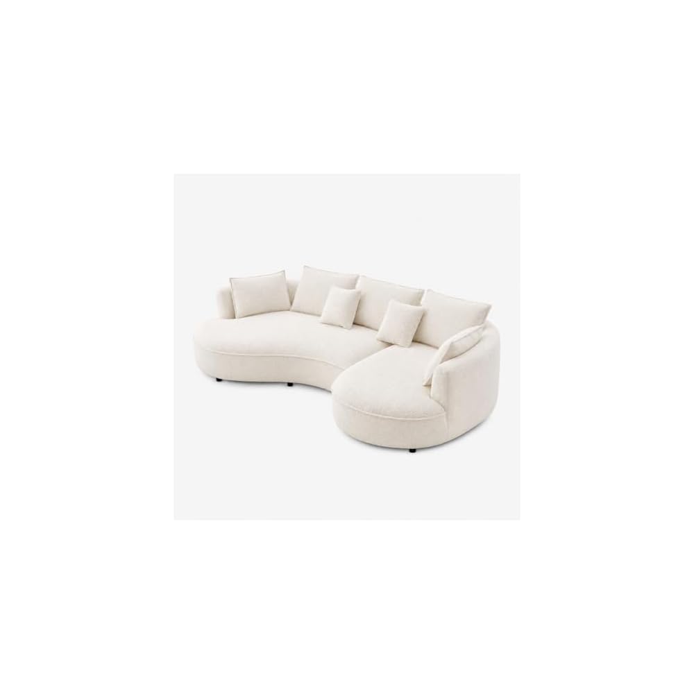 124.8" Modern Curved Sectional Sofa with Chaise, Upholstery Boucle Sofa with Pillows,Sectional Couch for Living Room - (Beige,Right Hand Facing)