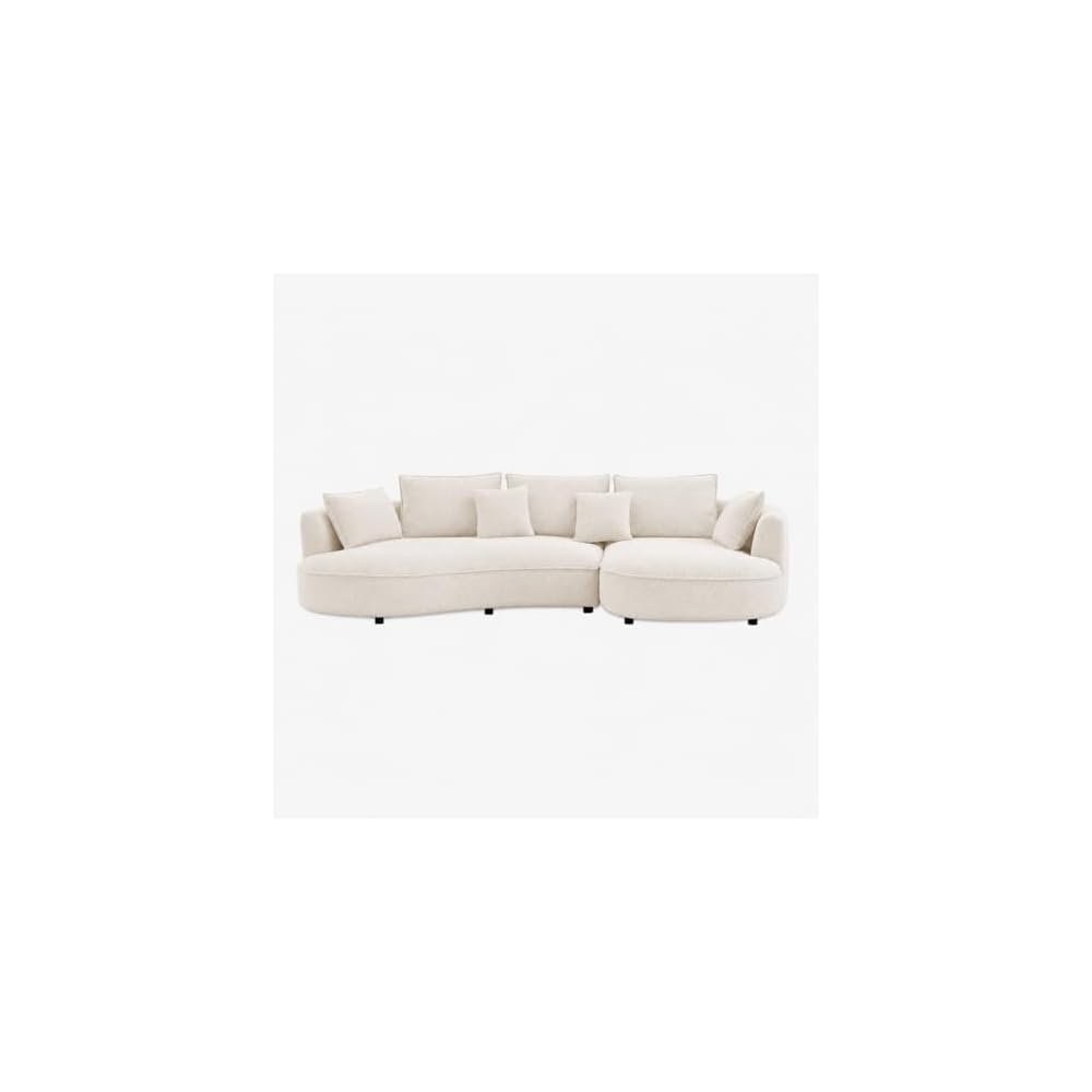 124.8" Modern Curved Sectional Sofa with Chaise, Upholstery Boucle Sofa with Pillows,Sectional Couch for Living Room - (Beige,Right Hand Facing)