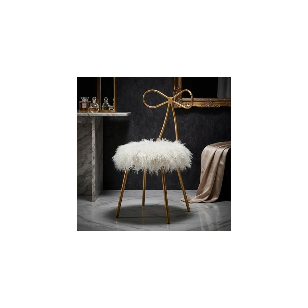 Cortesi Home Tilly Accent Chair with Bow Detail, White Faux Fur