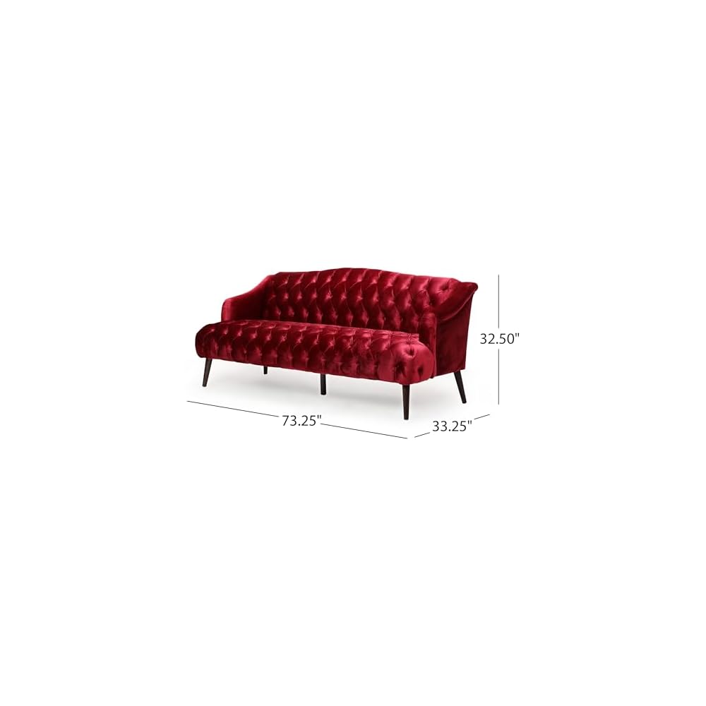 Modern Velvet Loveseat Sofa Bed, Mid Century Tufted Upholstered Love Seat Sleeper Couch , 73" 3-Seater Living Room Sofas Couch with 5 Solid Birch Legs for Guest Room, Office Apartment (Wine Red)