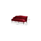 Modern Velvet Loveseat Sofa Bed, Mid Century Tufted Upholstered Love Seat Sleeper Couch , 73" 3-Seater Living Room Sofas Couch with 5 Solid Birch Legs for Guest Room, Office Apartment (Wine Red)