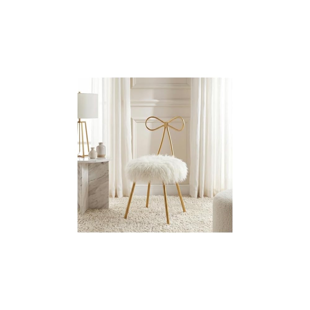 Cortesi Home Tilly Accent Chair with Bow Detail, White Faux Fur