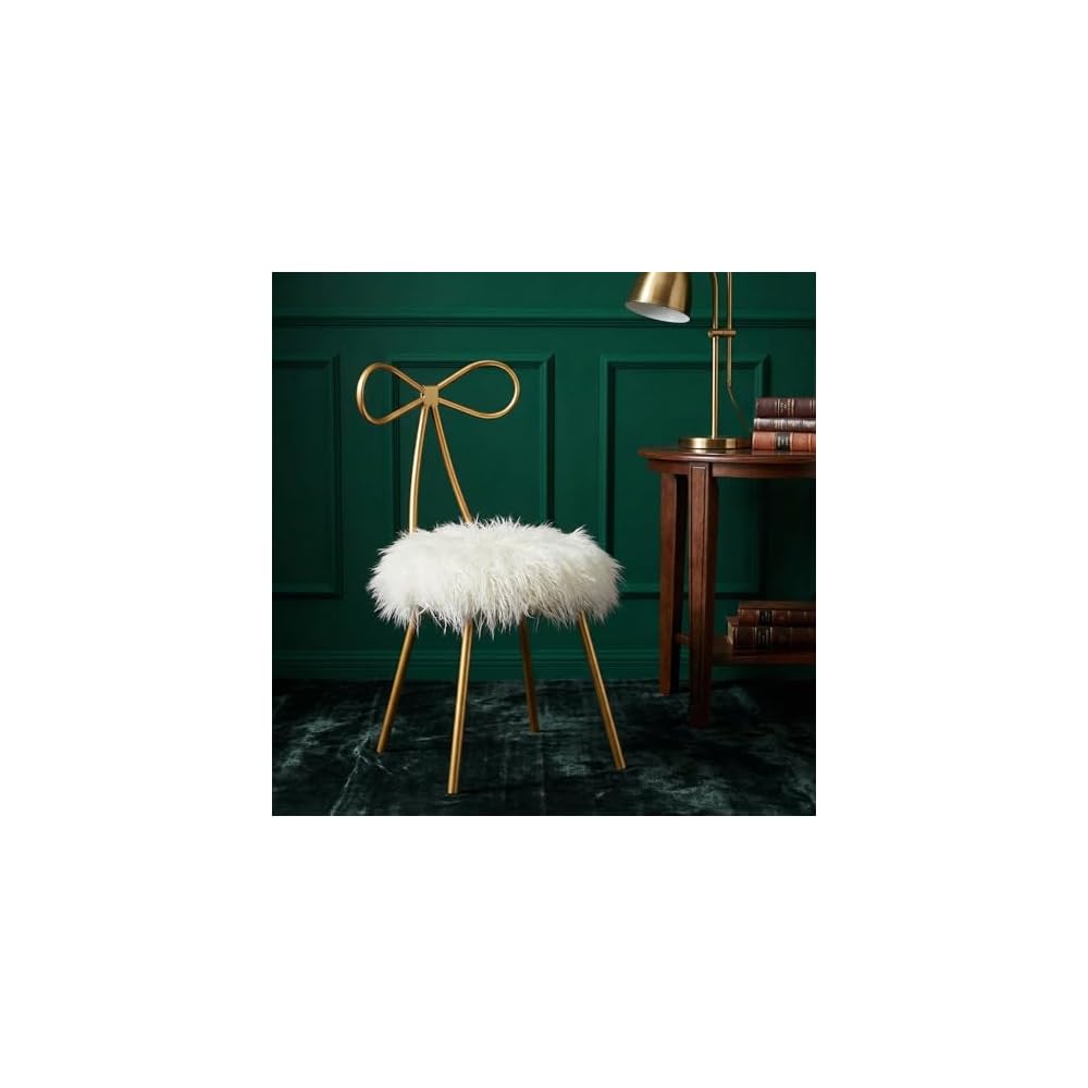 Cortesi Home Tilly Accent Chair with Bow Detail, White Faux Fur