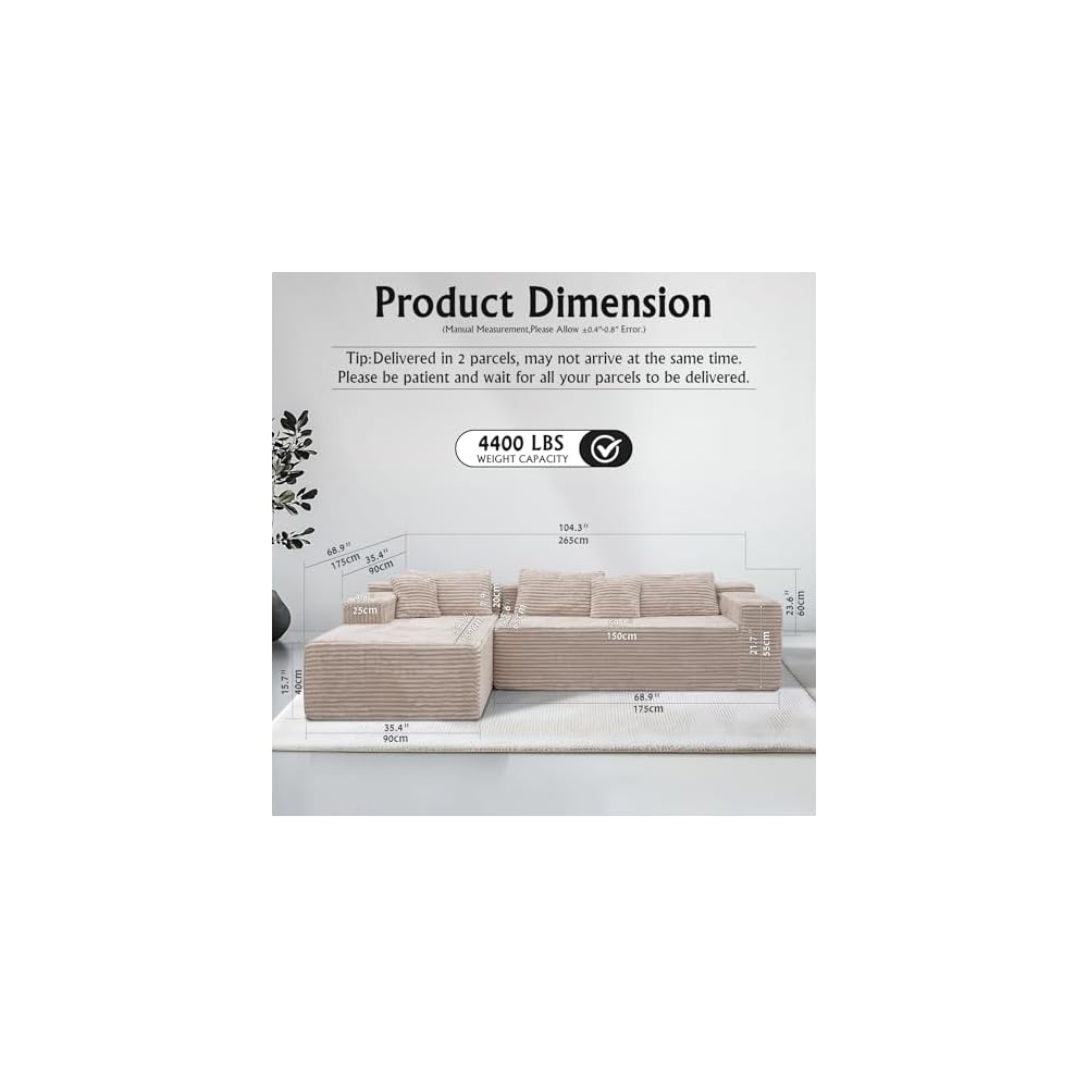 Cloud Sectional Sofa, Comfort Boneless Couch