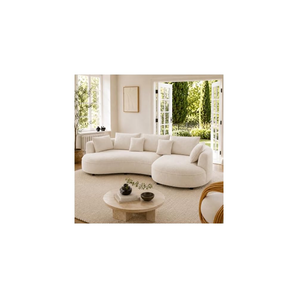 124.8" Modern Curved Sectional Sofa with Chaise, Upholstery Boucle Sofa with Pillows,Sectional Couch for Living Room - (Beige,Right Hand Facing)