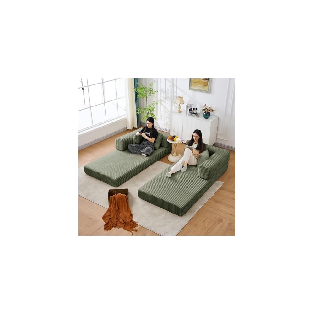79.5" Corduroy Convertible Sleeper Sofa Bed, No Assembly, Storage Pockets