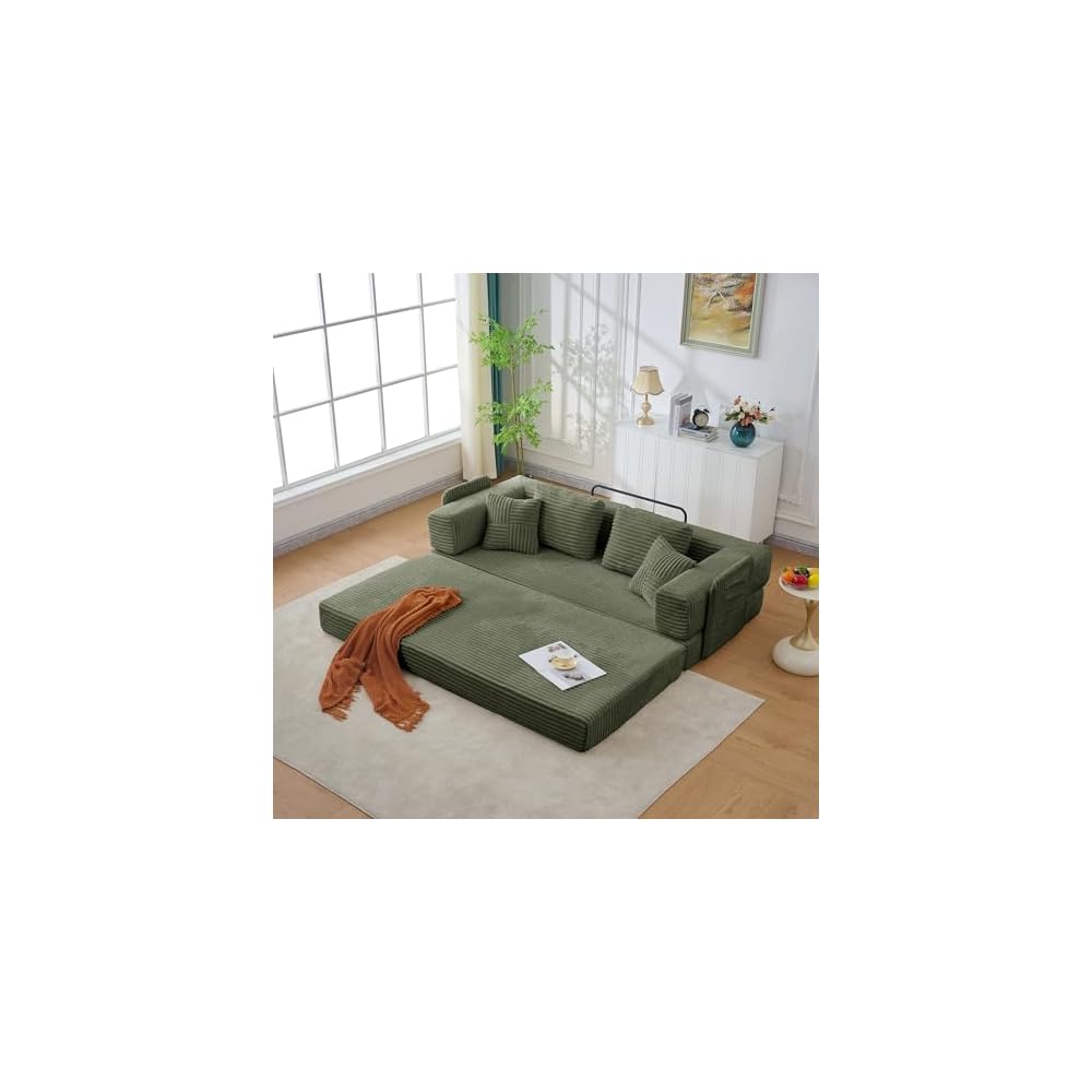 79.5" Corduroy Convertible Sleeper Sofa Bed, No Assembly, Storage Pockets