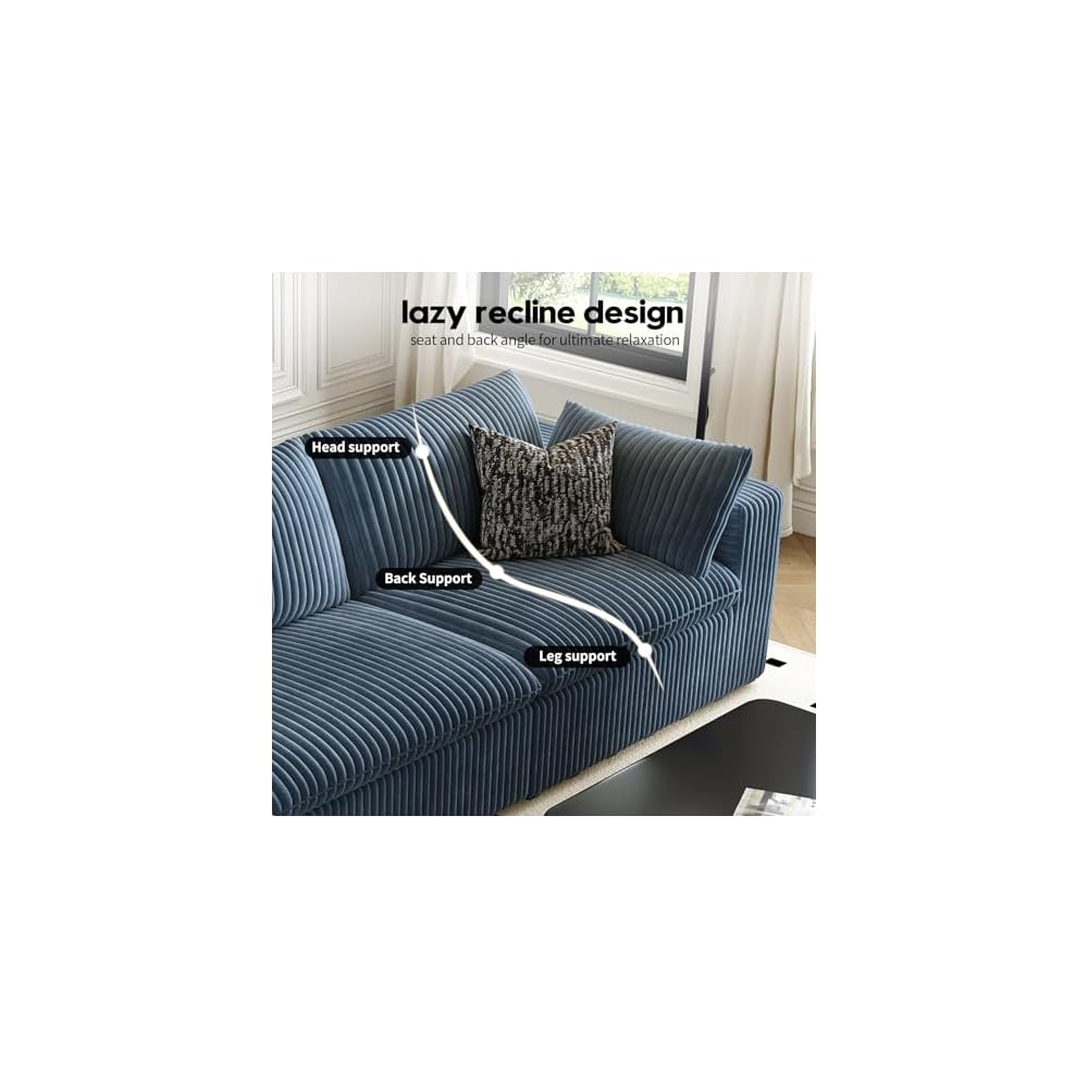 157.5" Cloud Couch Oversized Modular Sectional Sofa for Living Room,Modern Sofa with Deep Seat，8 Seater Boneless Couch with 2 Ottoman,Comfy Upholstered Couches for Apartment, Studio, Office,Blue
