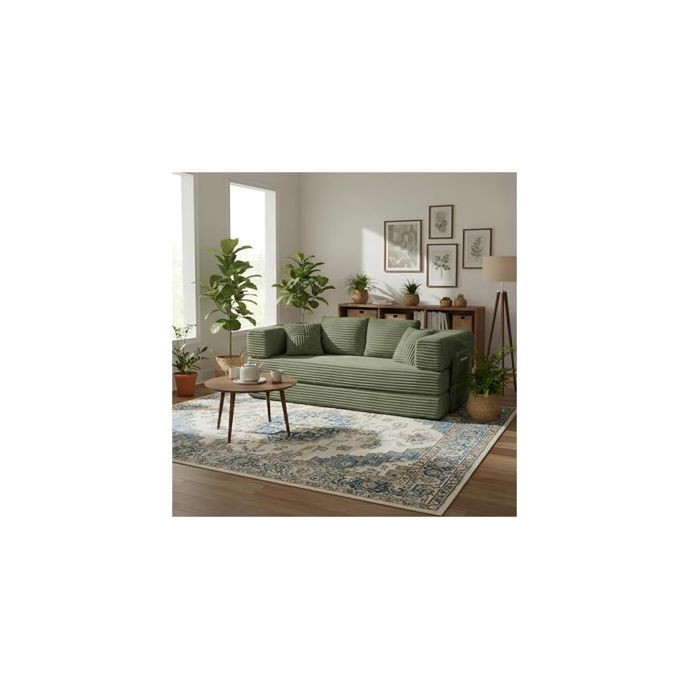 79.5" Corduroy Convertible Sleeper Sofa Bed, No Assembly, Storage Pockets