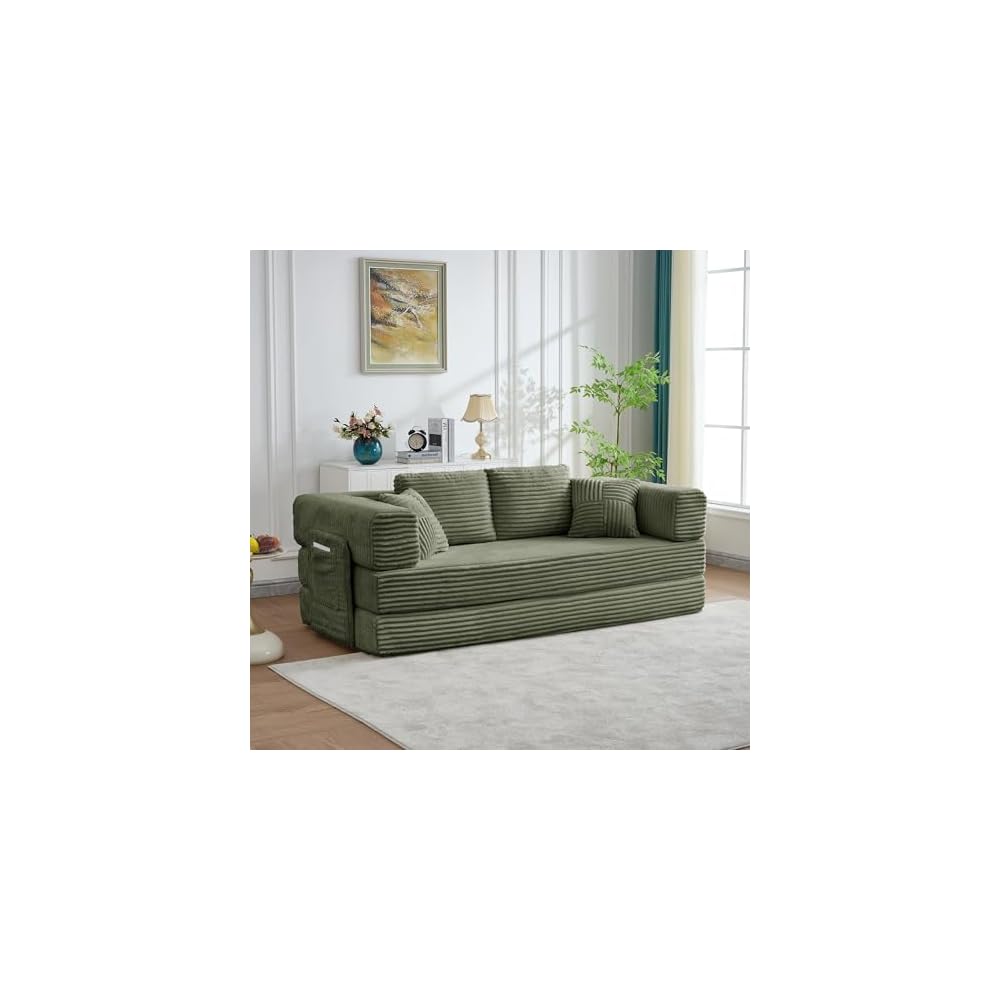 79.5" Corduroy Convertible Sleeper Sofa Bed, No Assembly, Storage Pockets