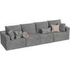 JUMMICO Boneless Couch with Deep Seat and Ottoman, Modular Sectional Sofa with Body Support, Corduroy Couches for Living Room, Apartments, Bedroom, No Assembly Required (Gray, Four Seater)