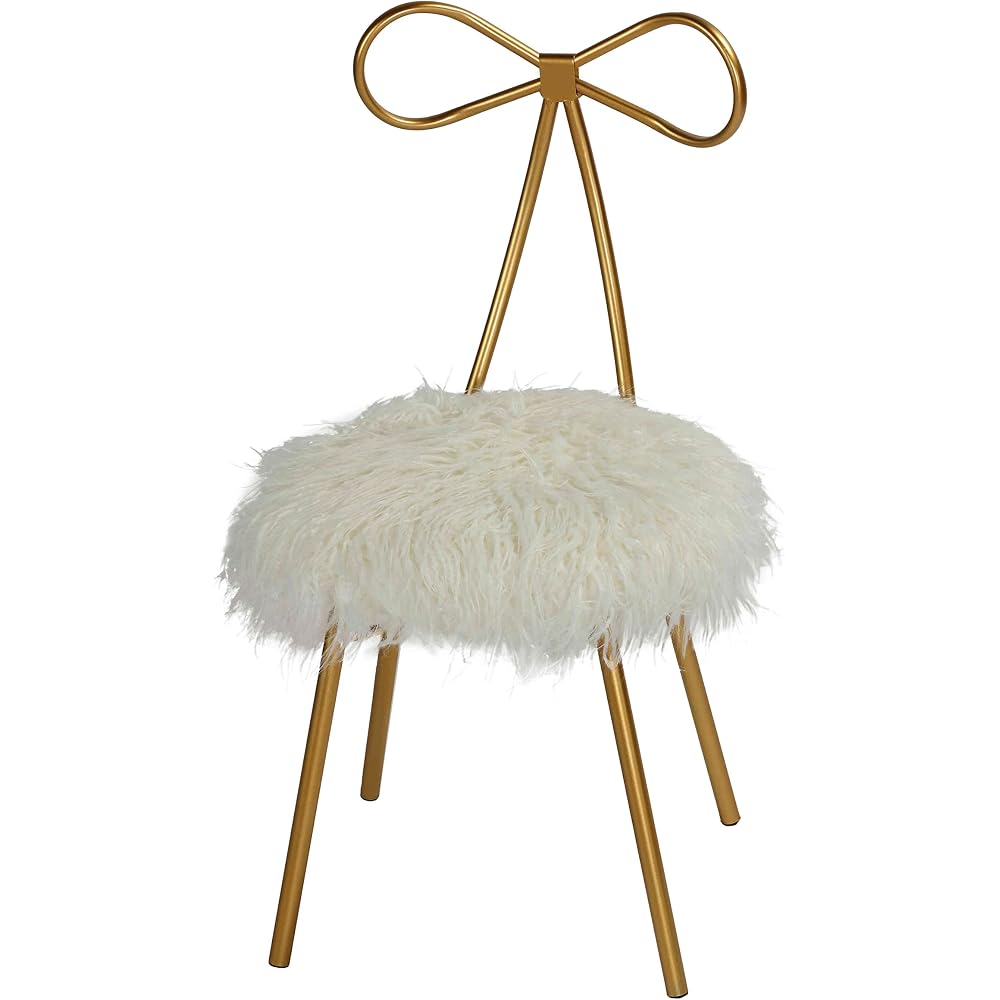 Cortesi Home Tilly Accent Chair with Bow Detail, White Faux Fur