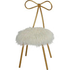 Cortesi Home Tilly Accent Chair with Bow Detail, White Faux Fur
