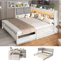 Twin Daybed with Wood Trundle and Storage Bookcase Headboard, White