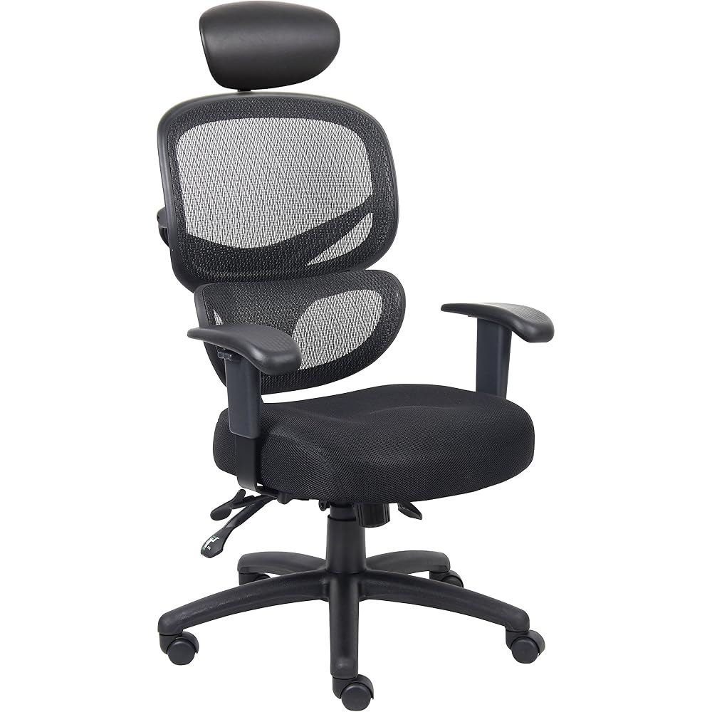 Boss Office Products Multi-Function Task Chair with Headrest in Black (B6338-HR)